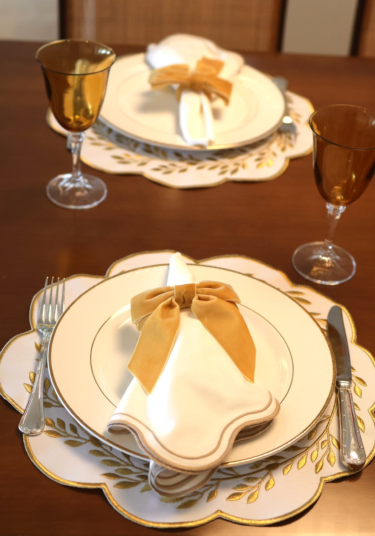 Gold Velvet Bow Napkin Rings (Set of 2)