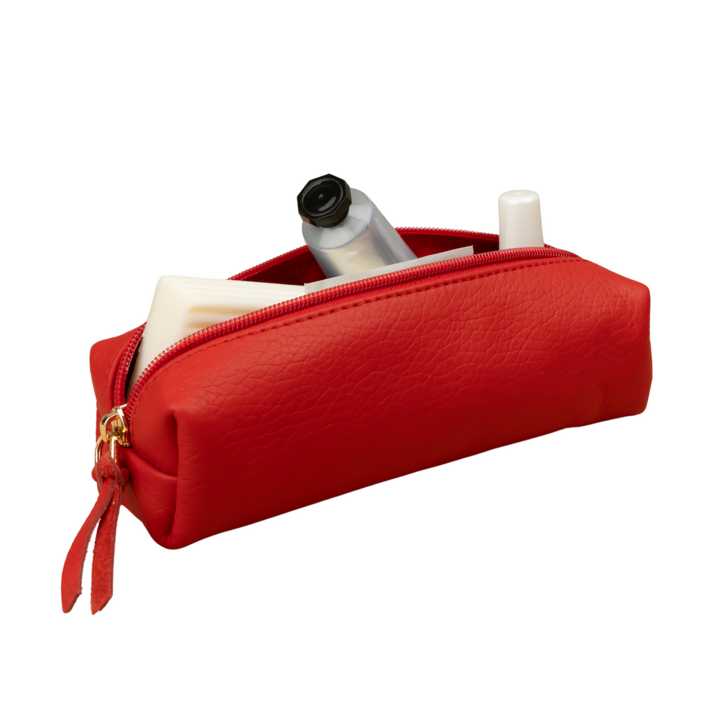 Aurora Leather Makeup Bag — Red