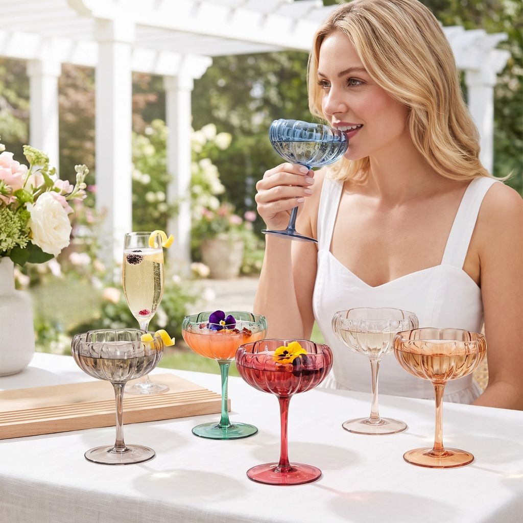 Flower Coupe Cocktail Colored Glasses | Set of 6 | Muted