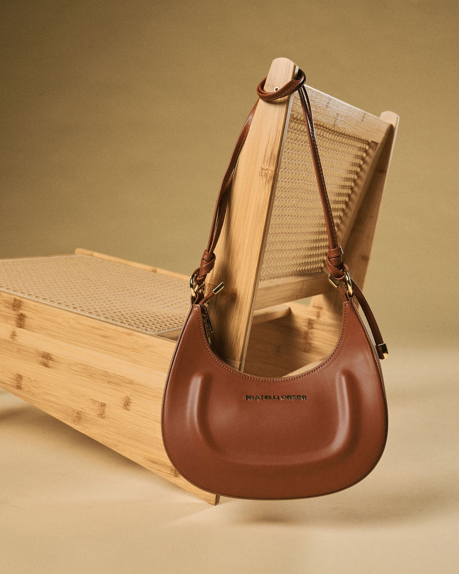 Ornella (cognac) - Italian calf leather women's crossbody bag (with shoulder strap)