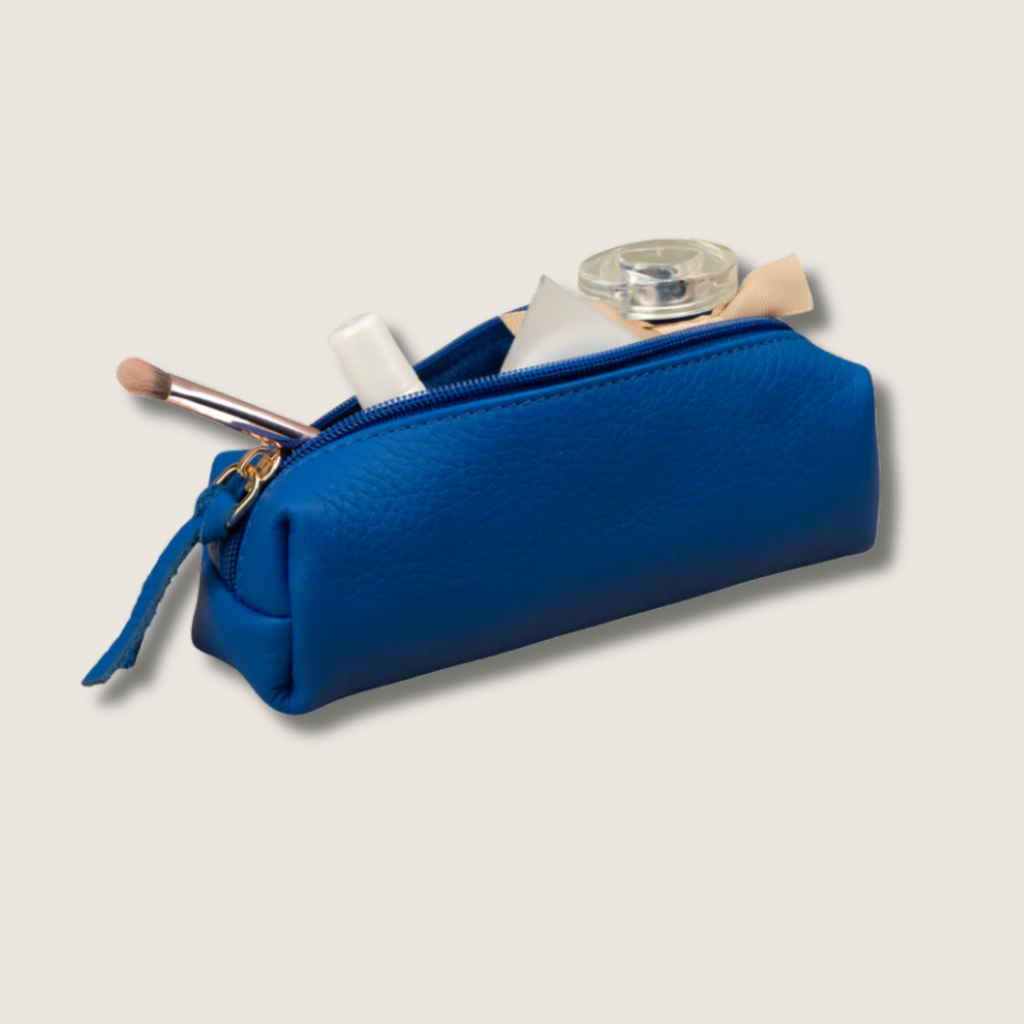 Aurora Leather Makeup Bag — Blue
