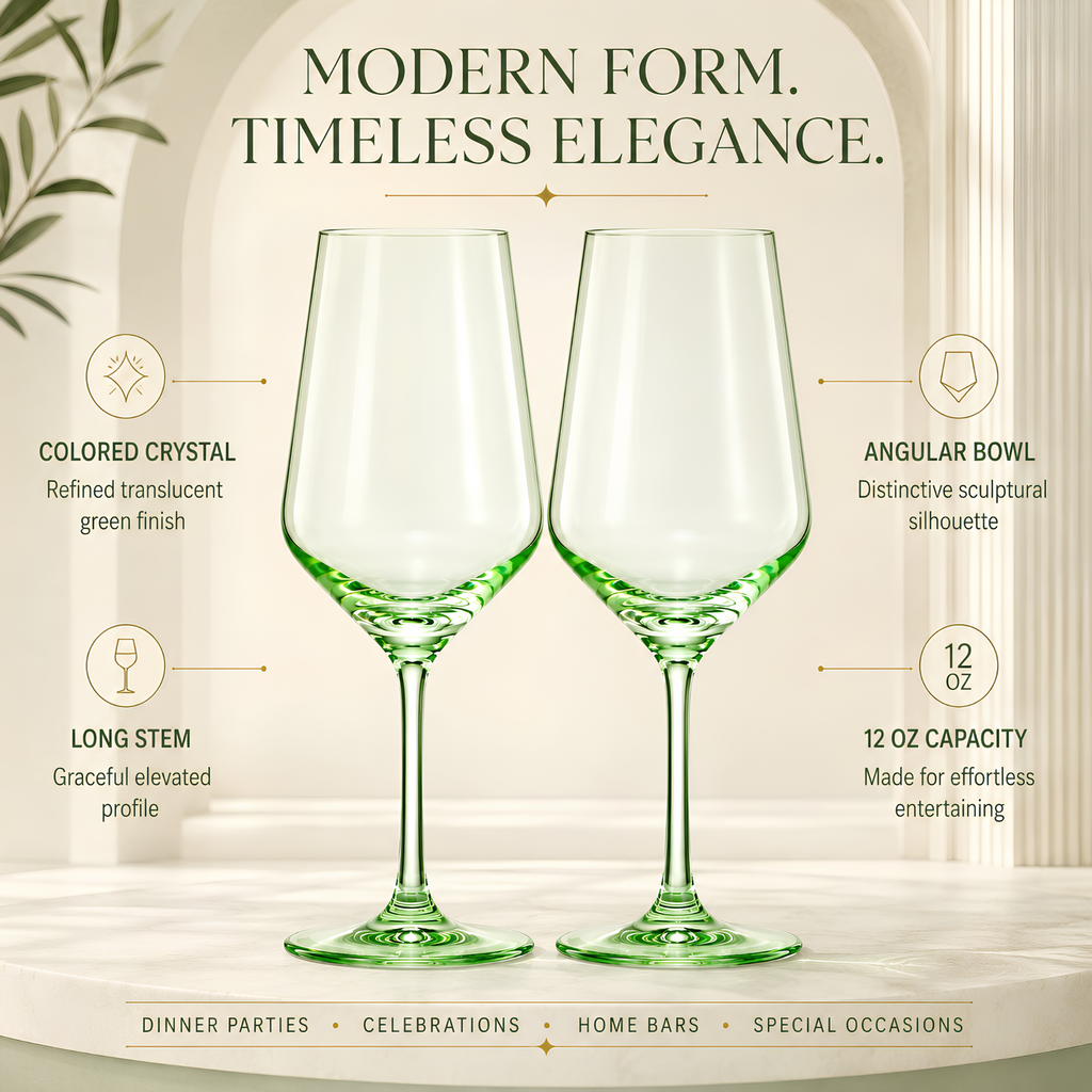 Monet Stemmed Wine Glassware, Green, Set of 2