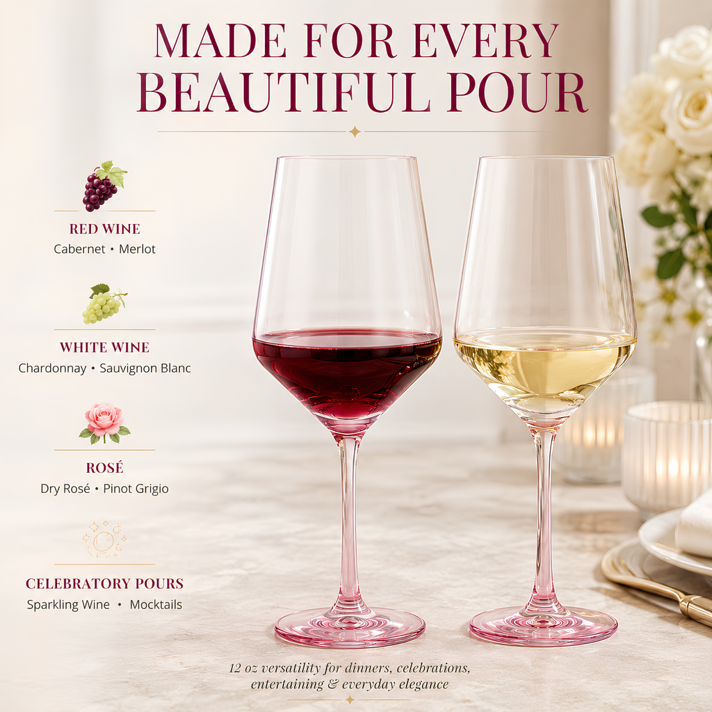 Monet Stemmed Wine Glassware, Magenta, Set of 2