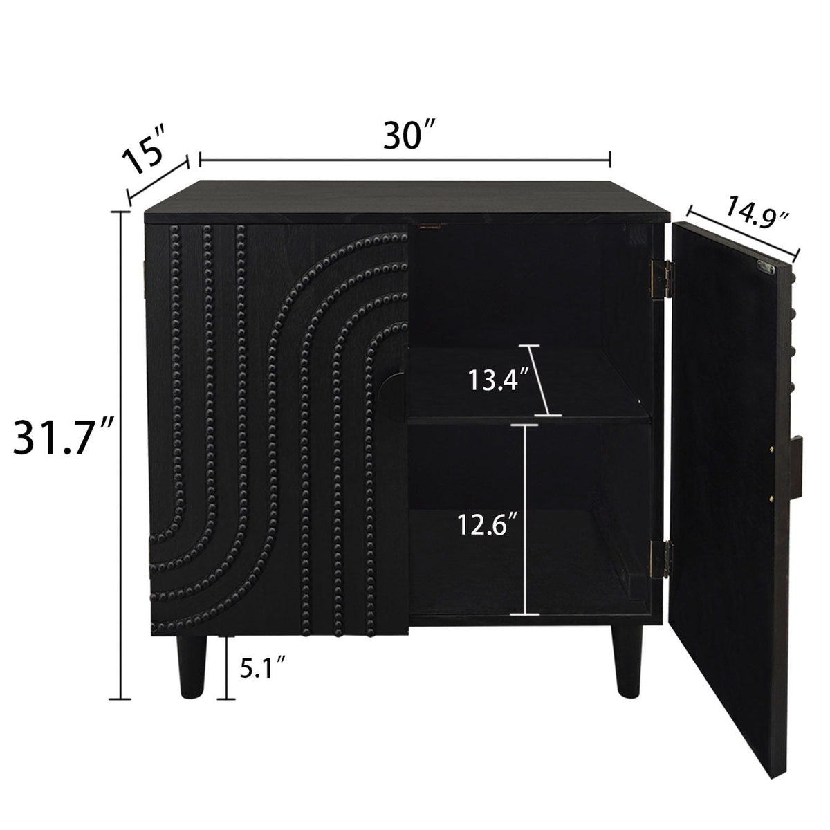 2 Door Storage Cabinet With Adjustable Shelf - Black