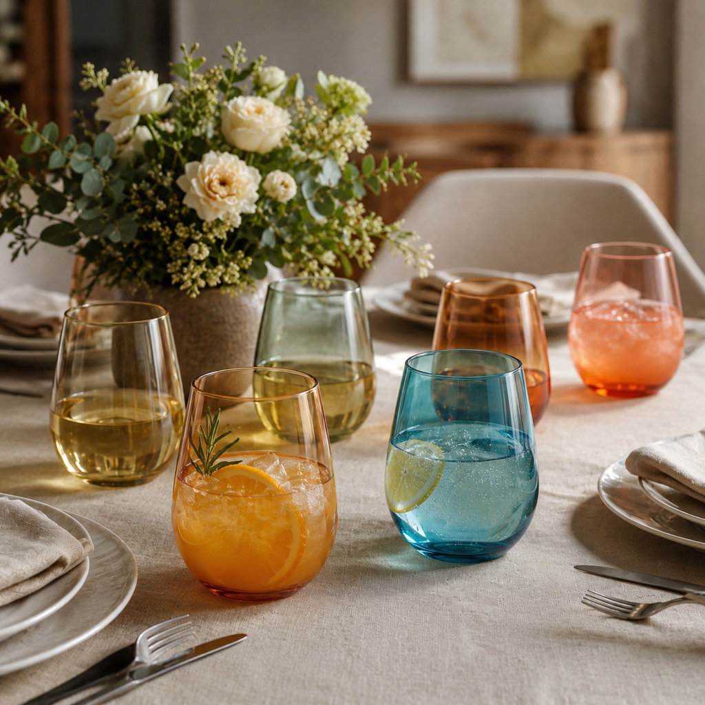 Eze Acrylic Stemless Wine Glassware, Set of 6