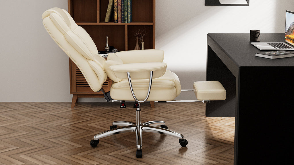 Big & Tall 500-lb Executive Office Chair with Footrest — Beige