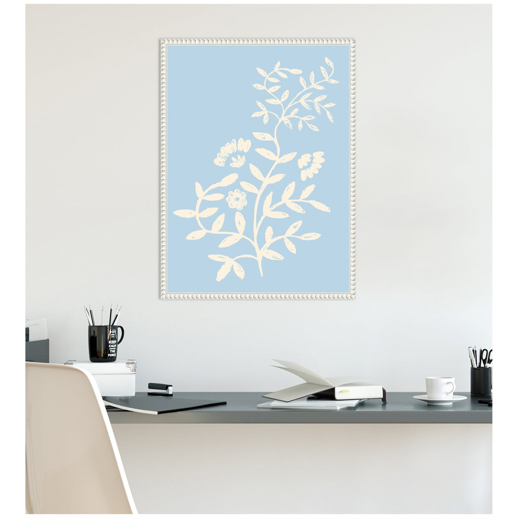 Country Chintz Botanical Pale Blue by Vicky Yorke Framed Canvas Wall Art Print