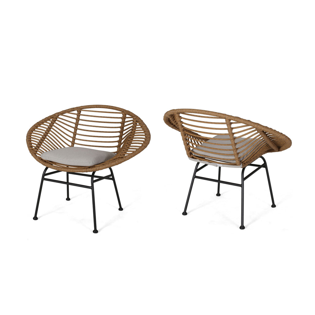 Cordella Outdoor Woven Wicker Chairs with Cushions, Set of 2