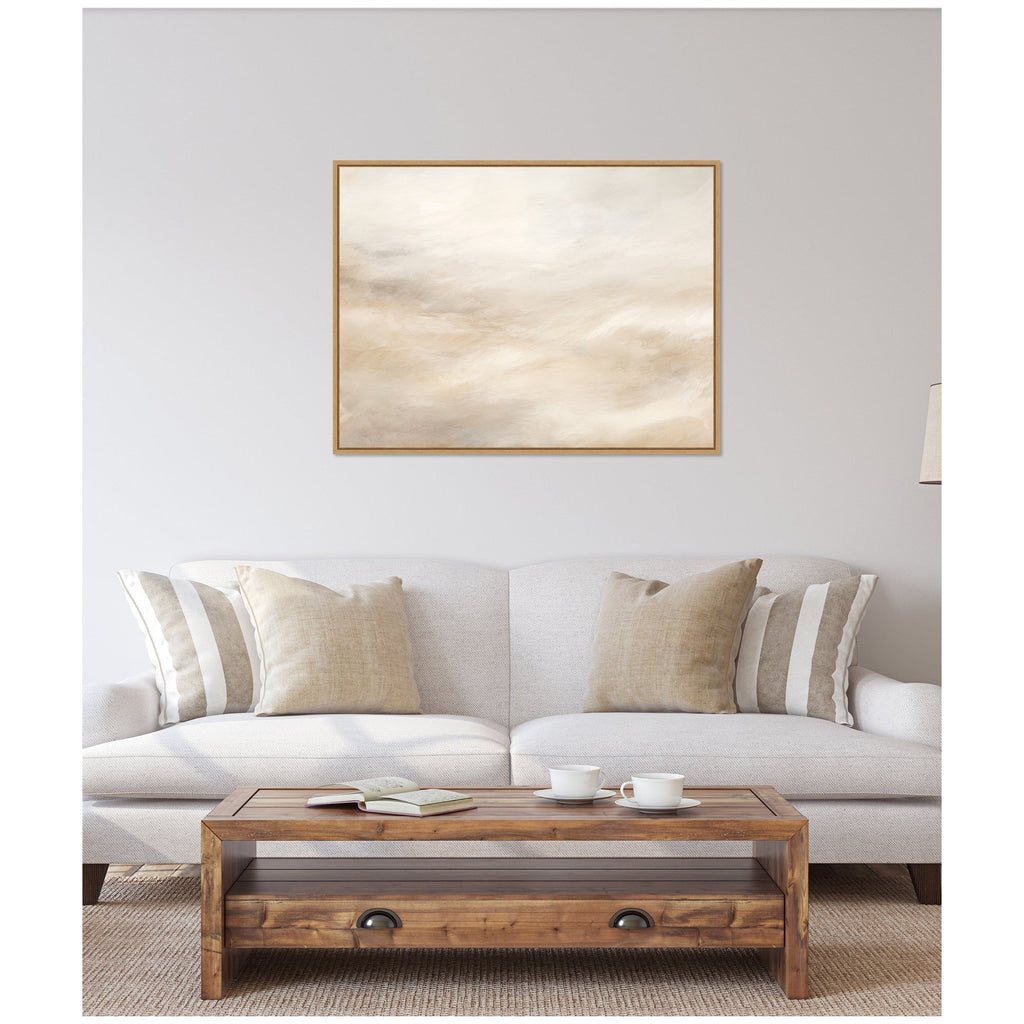 Sylvie Tonal Abstract Textural White and Beige Light Natural Neutrals Horizontal Framed Canvas by The Creative Bunch Studio