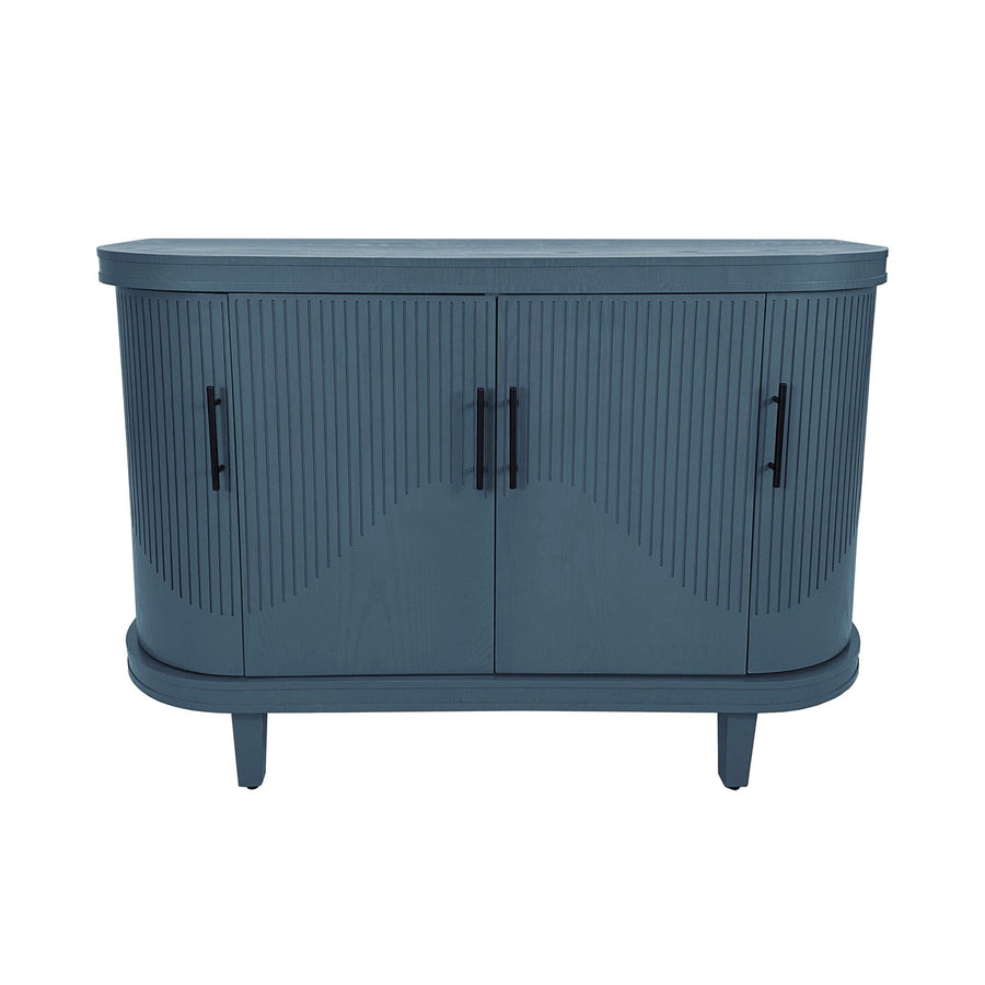 Curved Sideboard Wooden Console Table With 4 Doors And Adjustable Shelves For Living Room - Blue