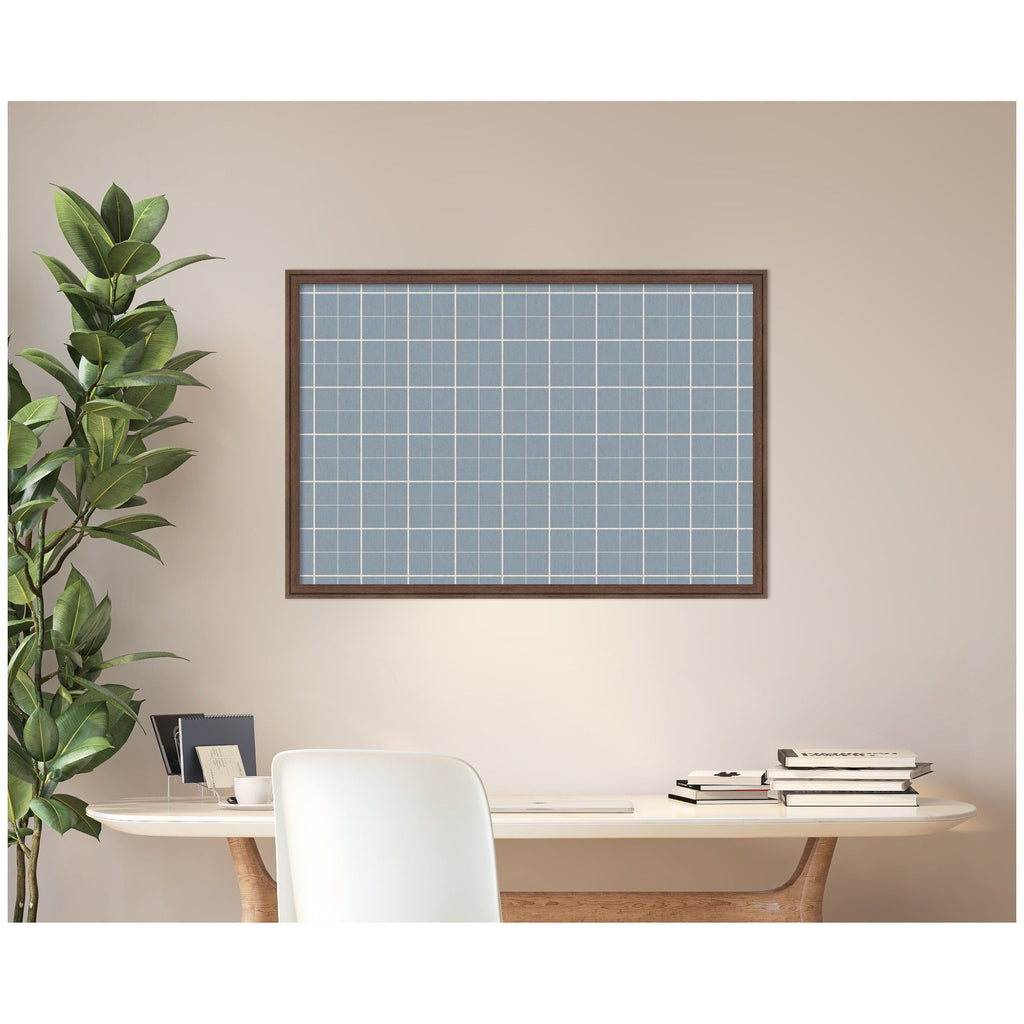 Framed Fabric Pinboard Light Blue Plaid Wall Organization