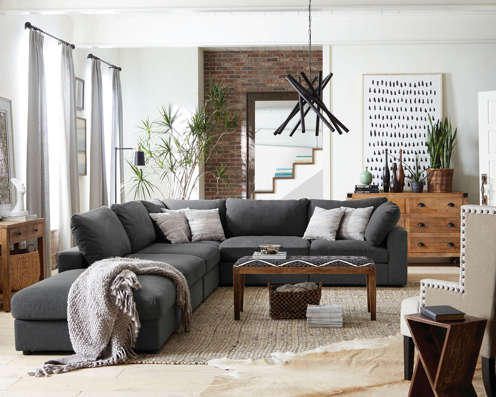 Linen-Blend Modular Ottoman — Charcoal