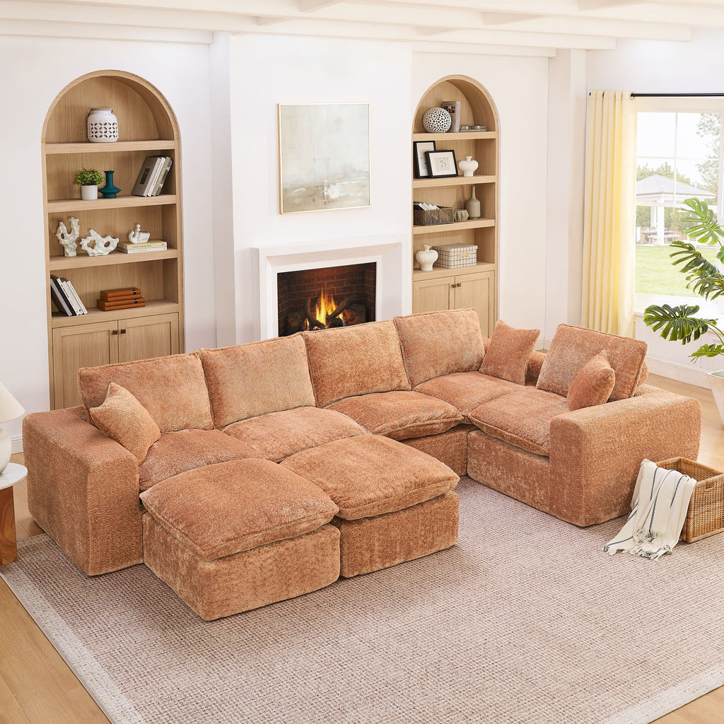 Cloud-Comfort Modular Sectional Sofa with Moveable Ottoman