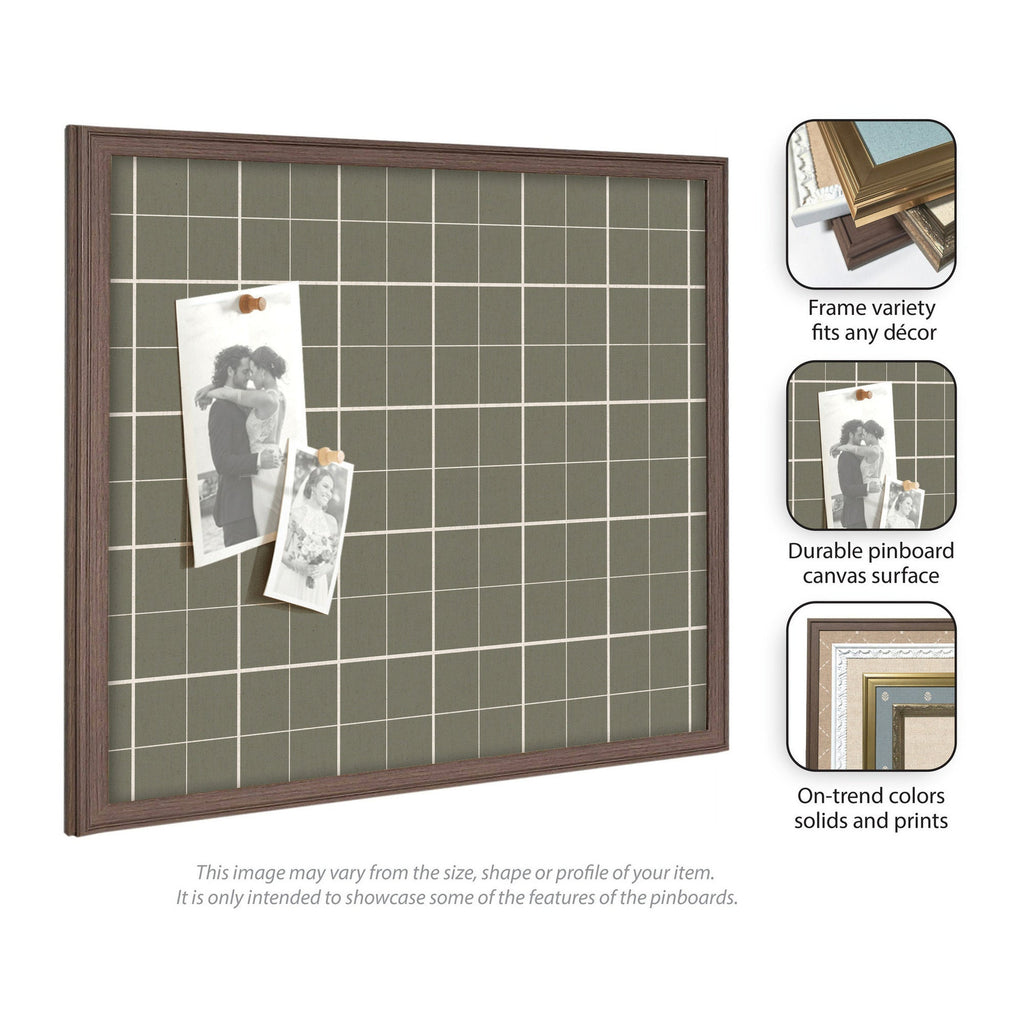 Framed Fabric Pinboard Sage Green Plaid Wall Organization