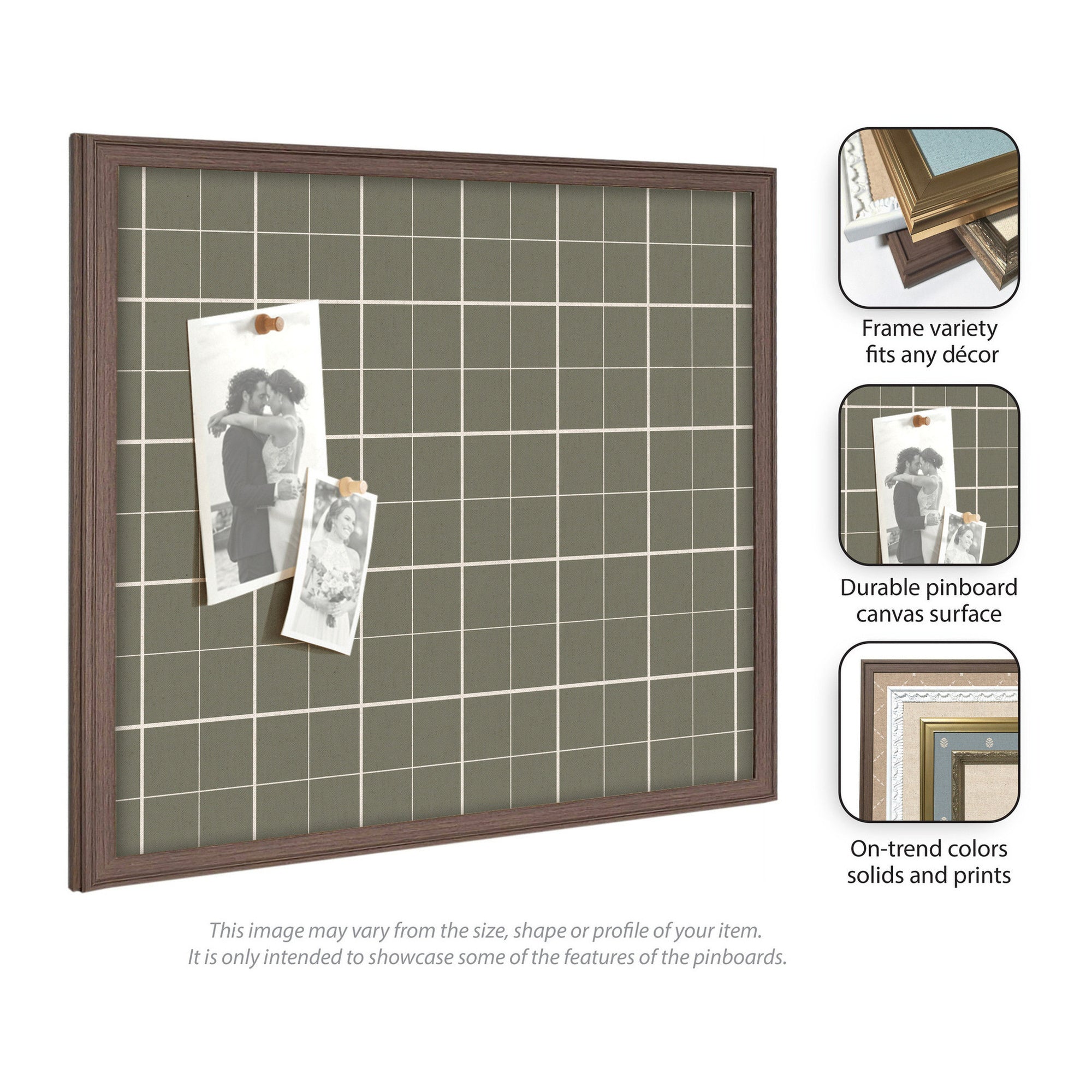 Framed Fabric Pinboard Sage Green Plaid Wall Organization