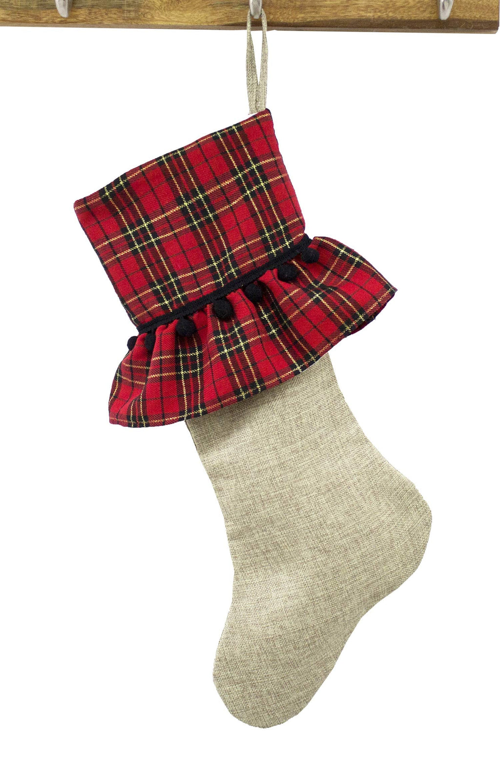 Fennco Styles Holiday Tartan Plaid Ruffle Border Decorative Christmas Stocking