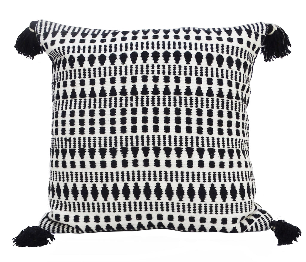 Black 22" X 22" Throw Pillow for couch with Tassels-Winter