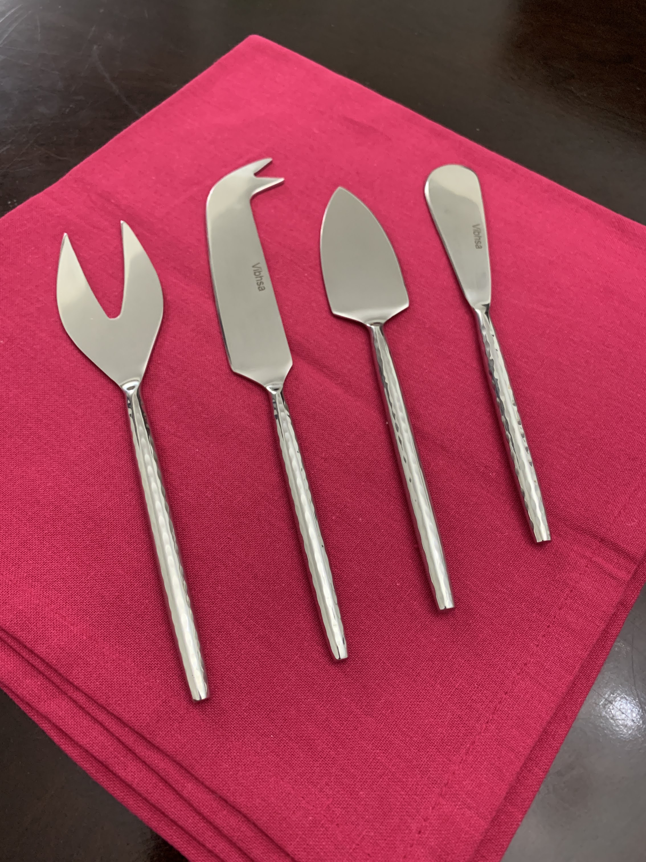 Cheese Knives Stainless Steel set of 4 hand forged, Silver