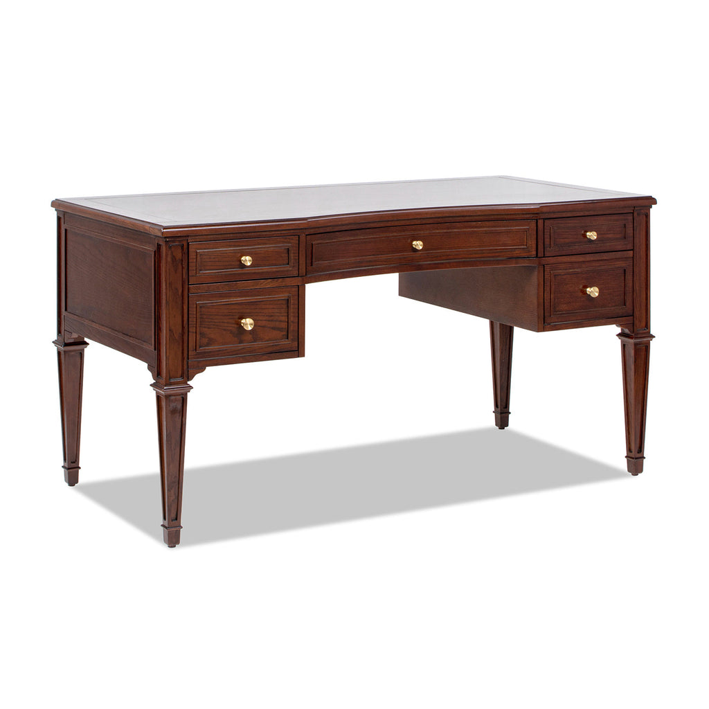 Dauphin Five-Drawer Executive Desk — Dark Walnut & Gold