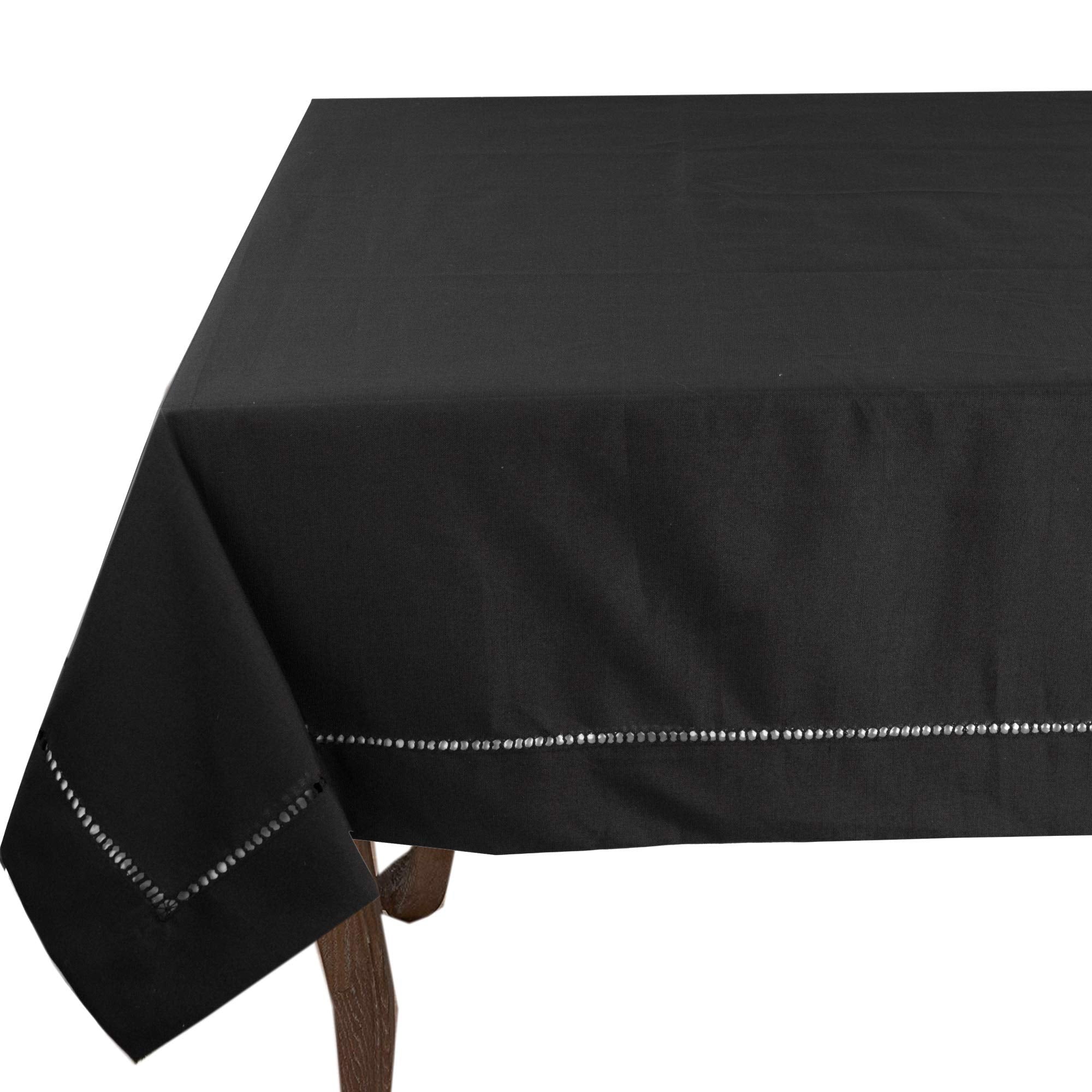 Fennco Styles Classic Solid Color Hemstitched Border Tablecloth for Dining Table, Dinner Parties, Wedding, Machine Washable,