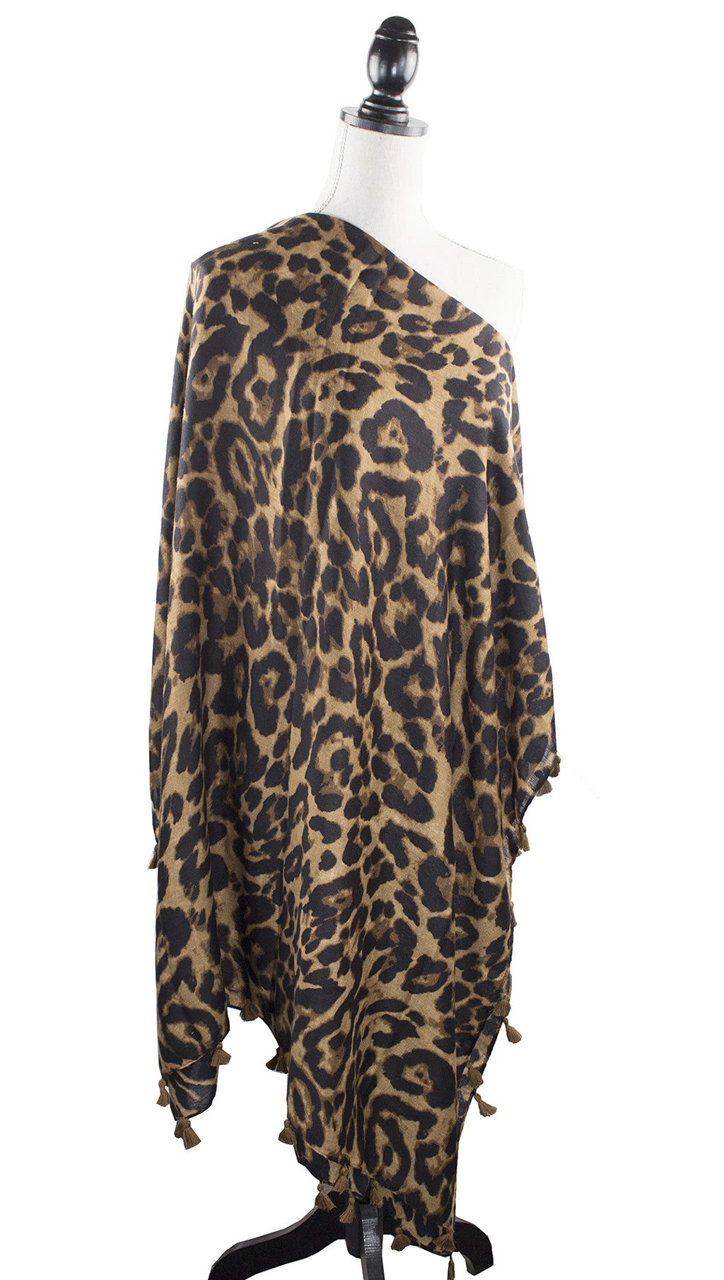 stylesilove Women Elegant Classic Leopard Print Lightweight Cotton Tassel Scarf Wrap Autumn Winter Large Shawl Scarf