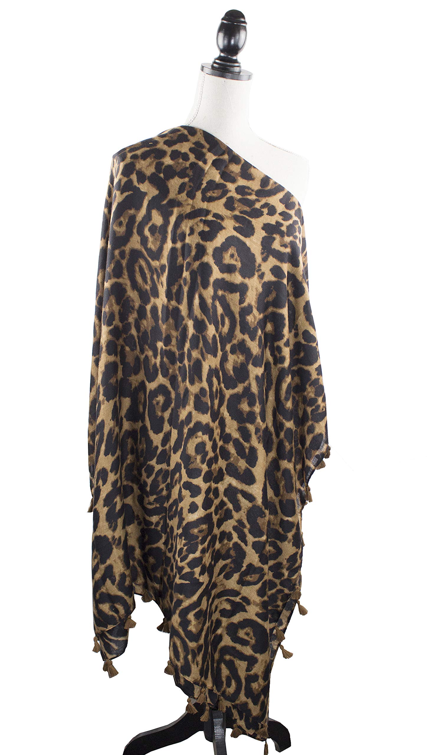 stylesilove Women Elegant Classic Leopard Print Lightweight Cotton Tassel Scarf Wrap Autumn Winter Large Shawl Scarf