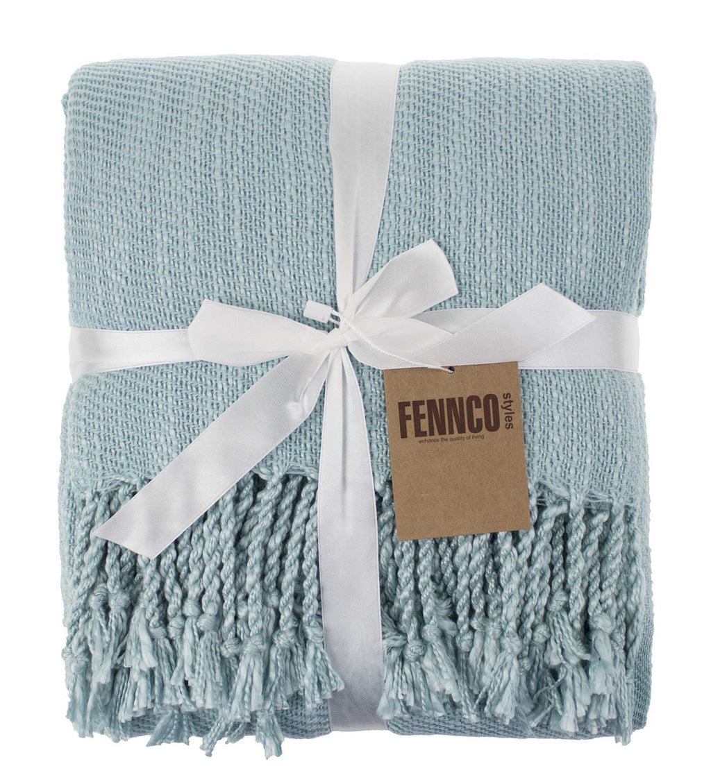 Fennco Styles Classic Woven Solid Lightweight Throw Blanket with Fringe Design 50" W x 60" L - 4 Colors