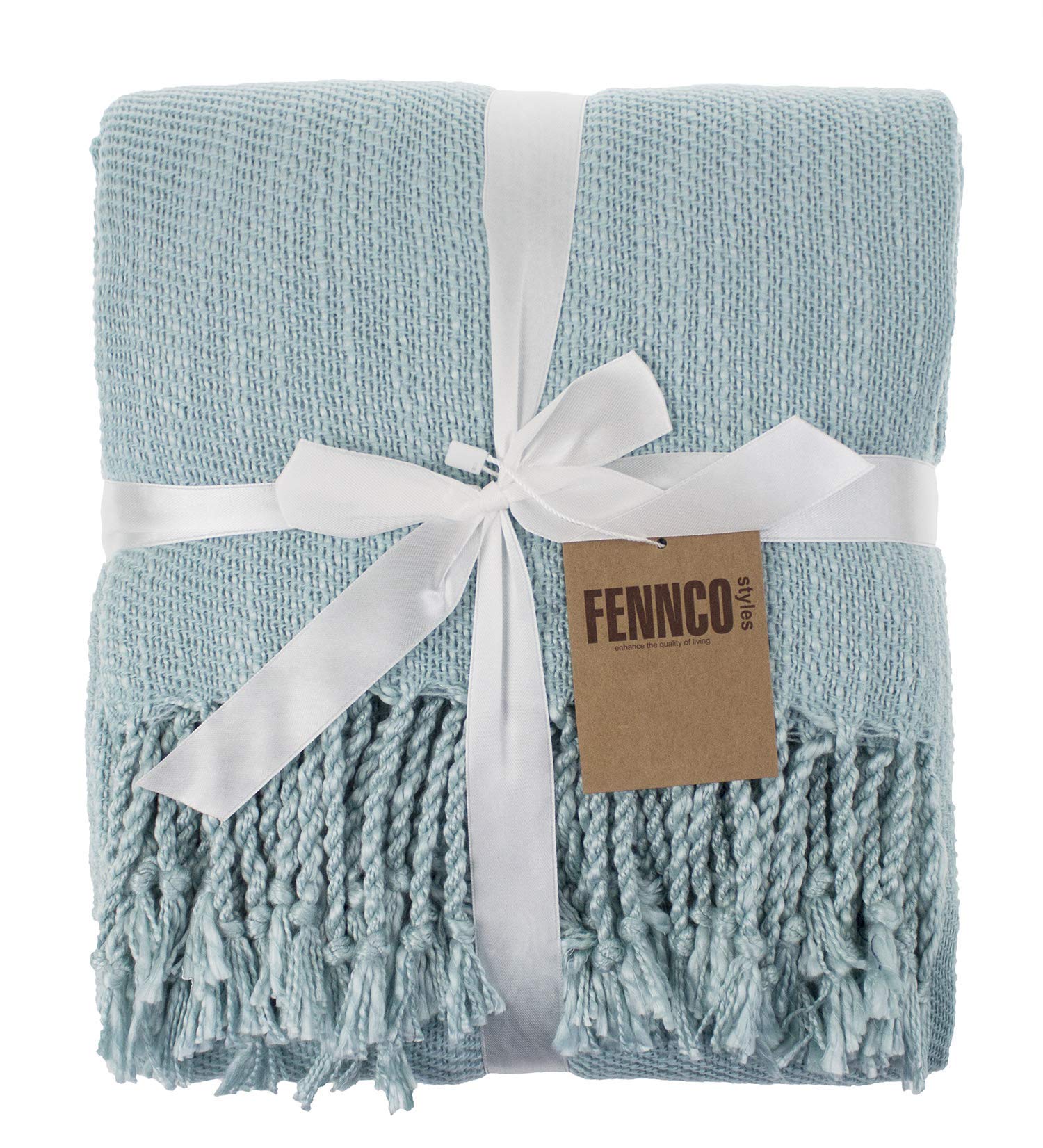 Fennco Styles Classic Woven Solid Lightweight Throw Blanket with Fringe Design 50" W x 60" L - 4 Colors