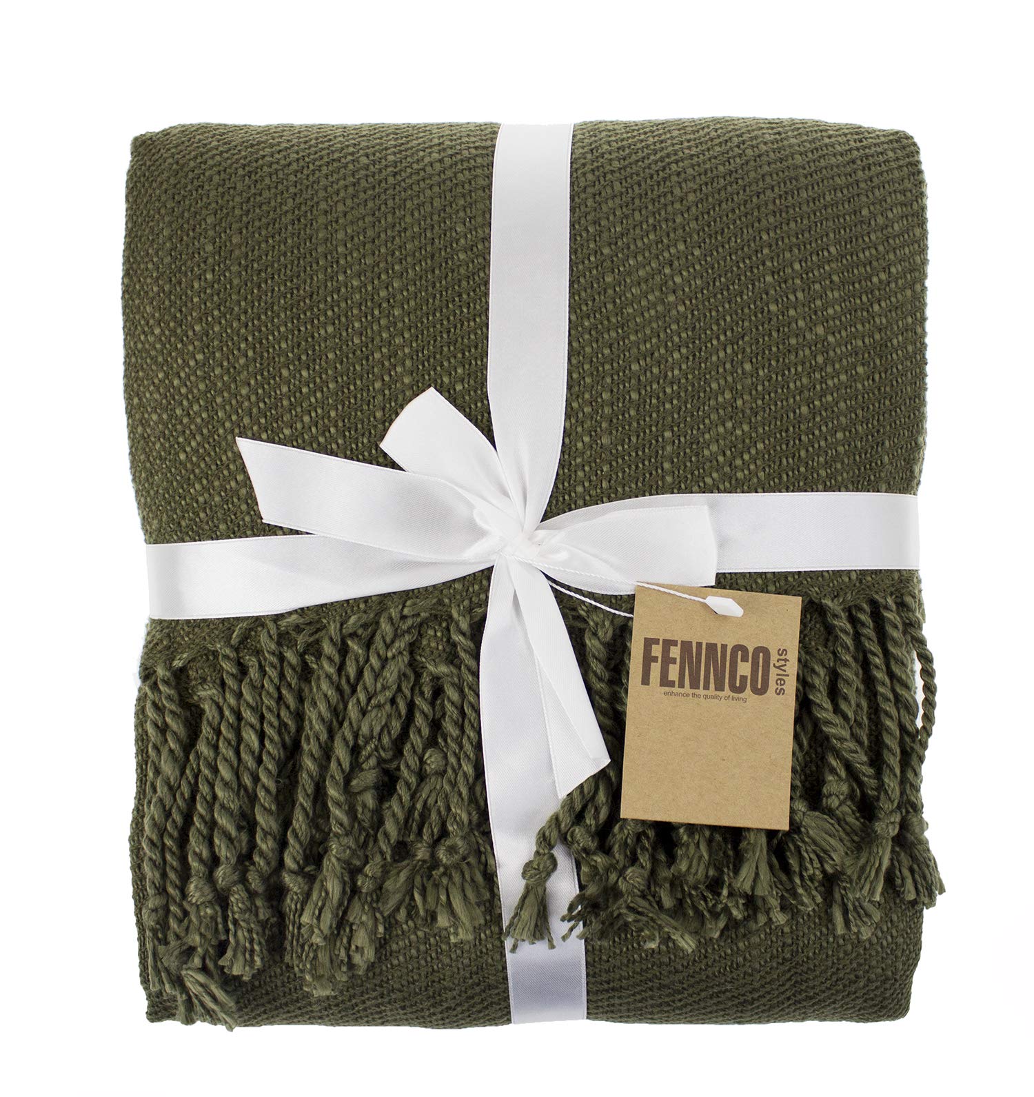 Fennco Styles Classic Woven Solid Lightweight Throw Blanket with Fringe Design 50" W x 60" L - 4 Colors