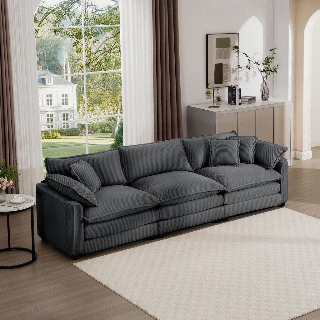 Mid-Century Modern 3 Seater Sectional Sofa With Arm And Throw Pillows