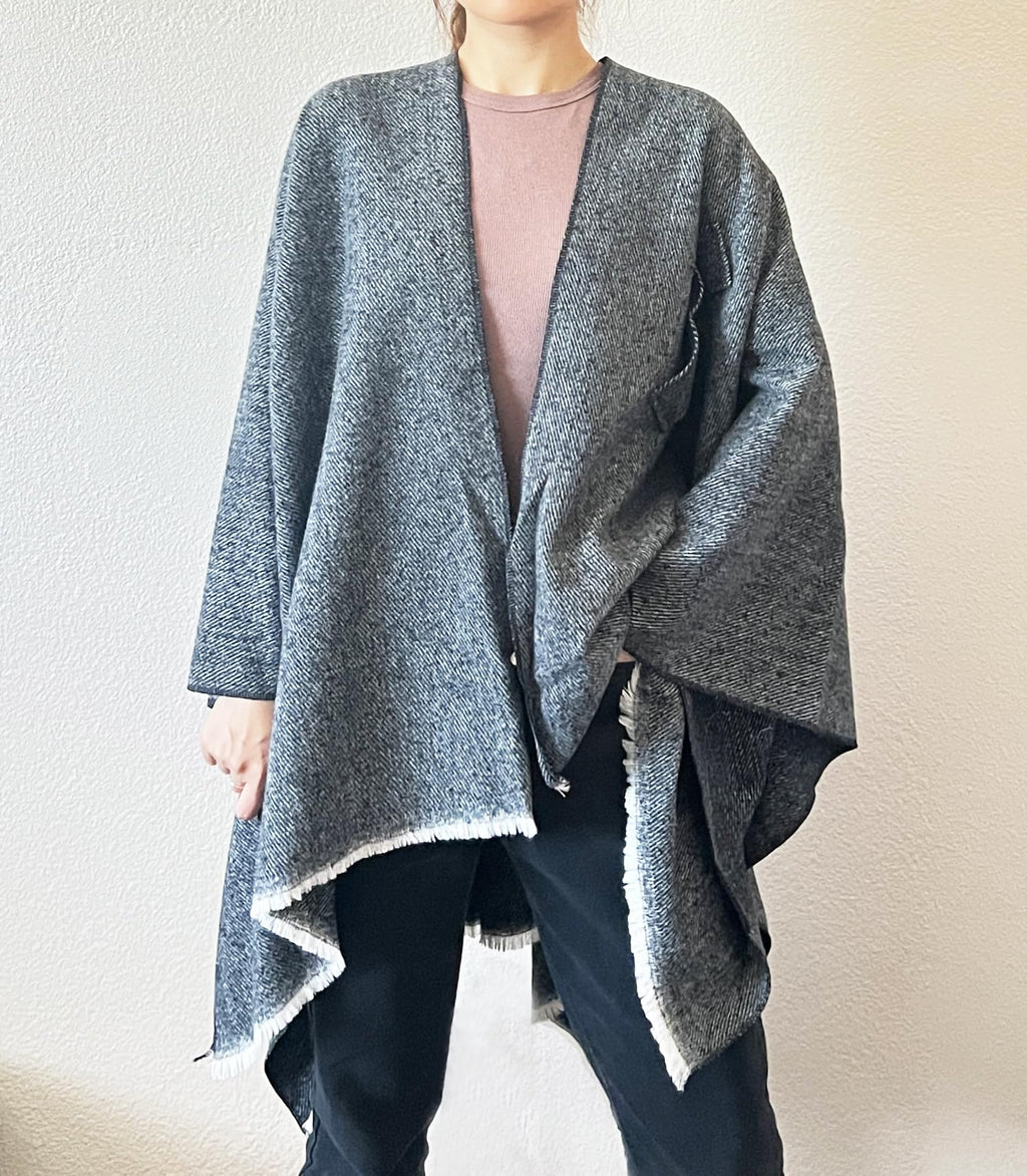 stylesilove Women Elegant Solid Color Fringe Poncho Open Front Shawl Cape Ultra Warm Wrap for Autumn Winter Season