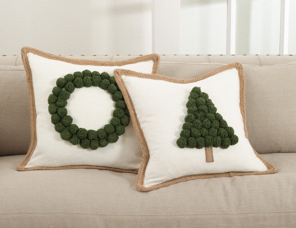 Fennco Styles Ricamato Collection Christmas Tree Design Down-Filled Throw Pillow Holiday Decorative Cotton Pillow 18'W X 18" L