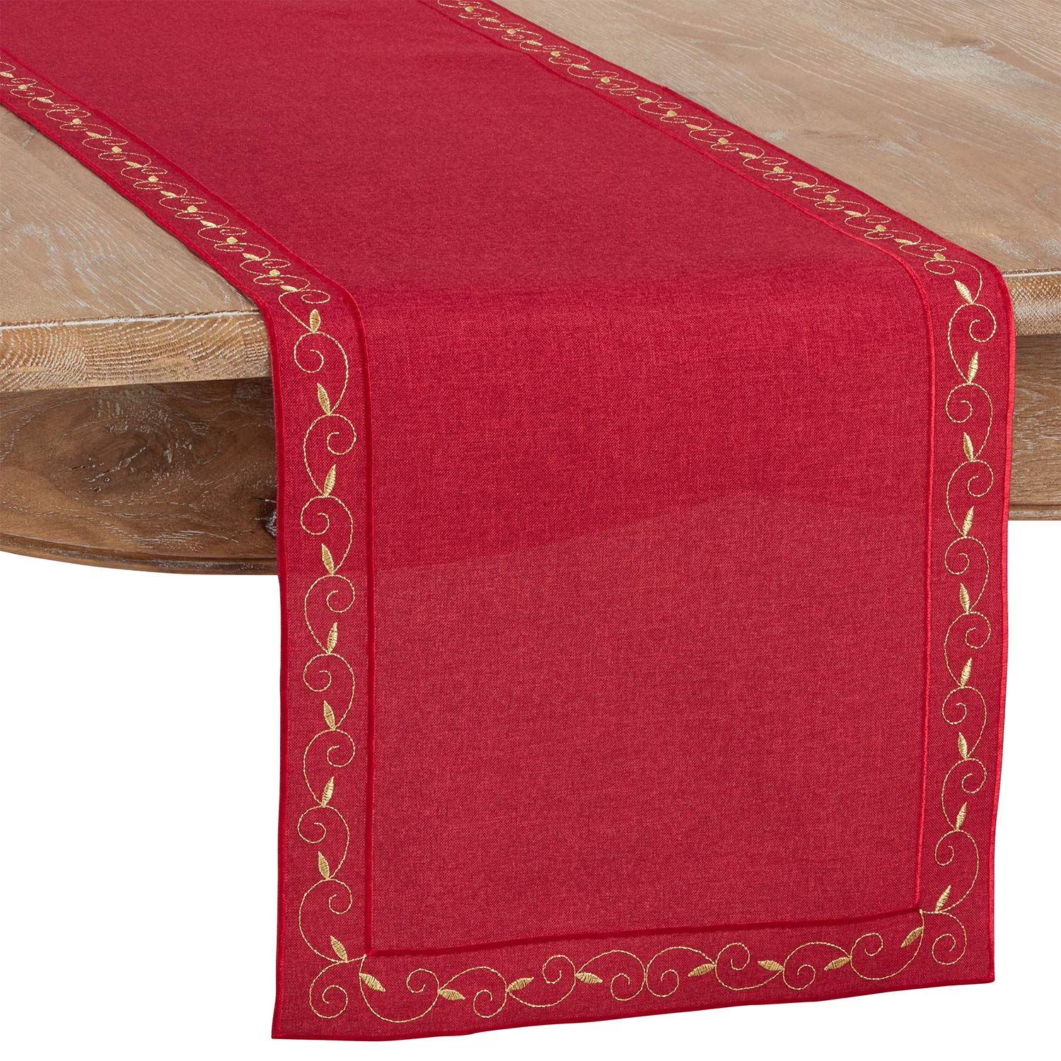 Fennco Styles Holiday Embroidered Bordered Design Tablecloth - Red Table Cover for Home Décor, Christmas, Banquets and Special Events