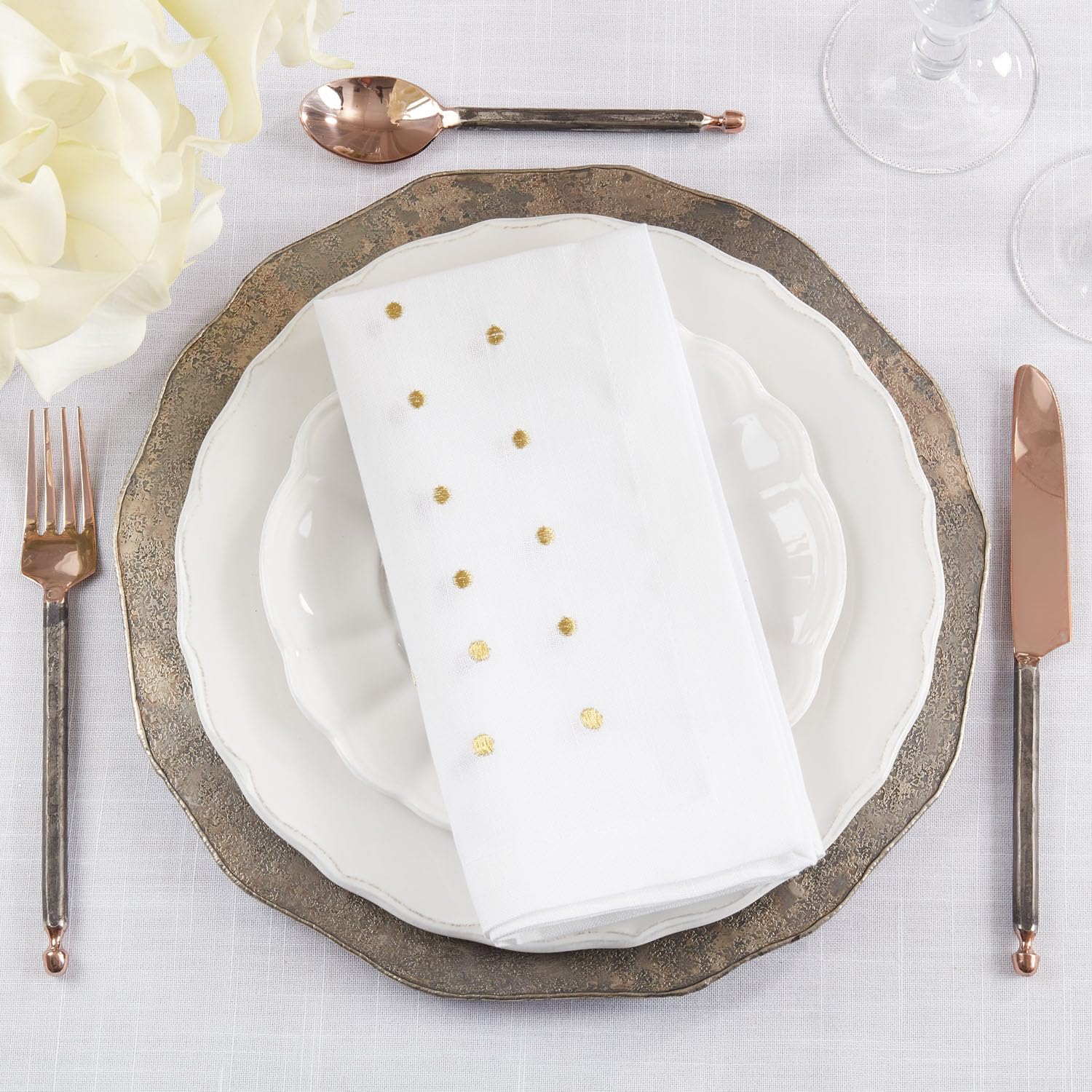 Fennco Styles Classic Embroidered Polka Dot Table Runner 16" W x 72" L - Gold Table Cover for Home Décor, Everyday Use, Christmas, Banquets and Special Events