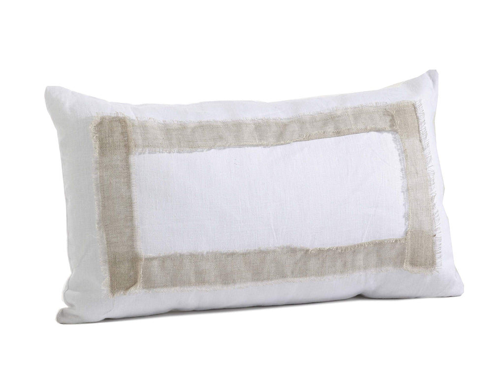 Fennco Styles White Crisp Natural Banded Rectangular 100% Linen Decorative Throw Pillow 12 x 20 Inch - White Accent Pillow for Home, Couch, Living Room, Bedroom and Office Decor