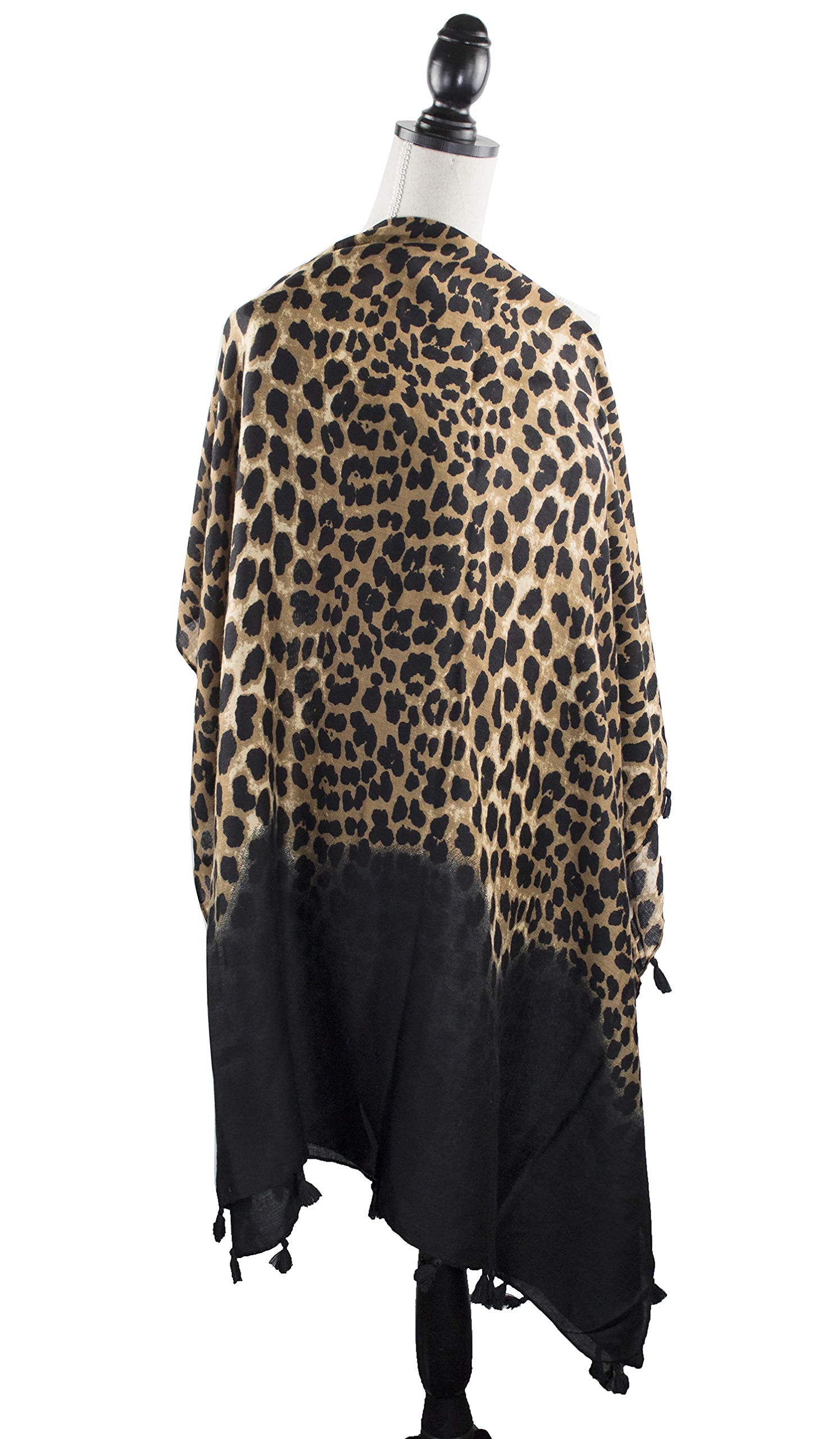 stylesilove Women Elegant Classic Leopard Print Lightweight Cotton Tassel Scarf Wrap Autumn Winter Large Shawl Scarf