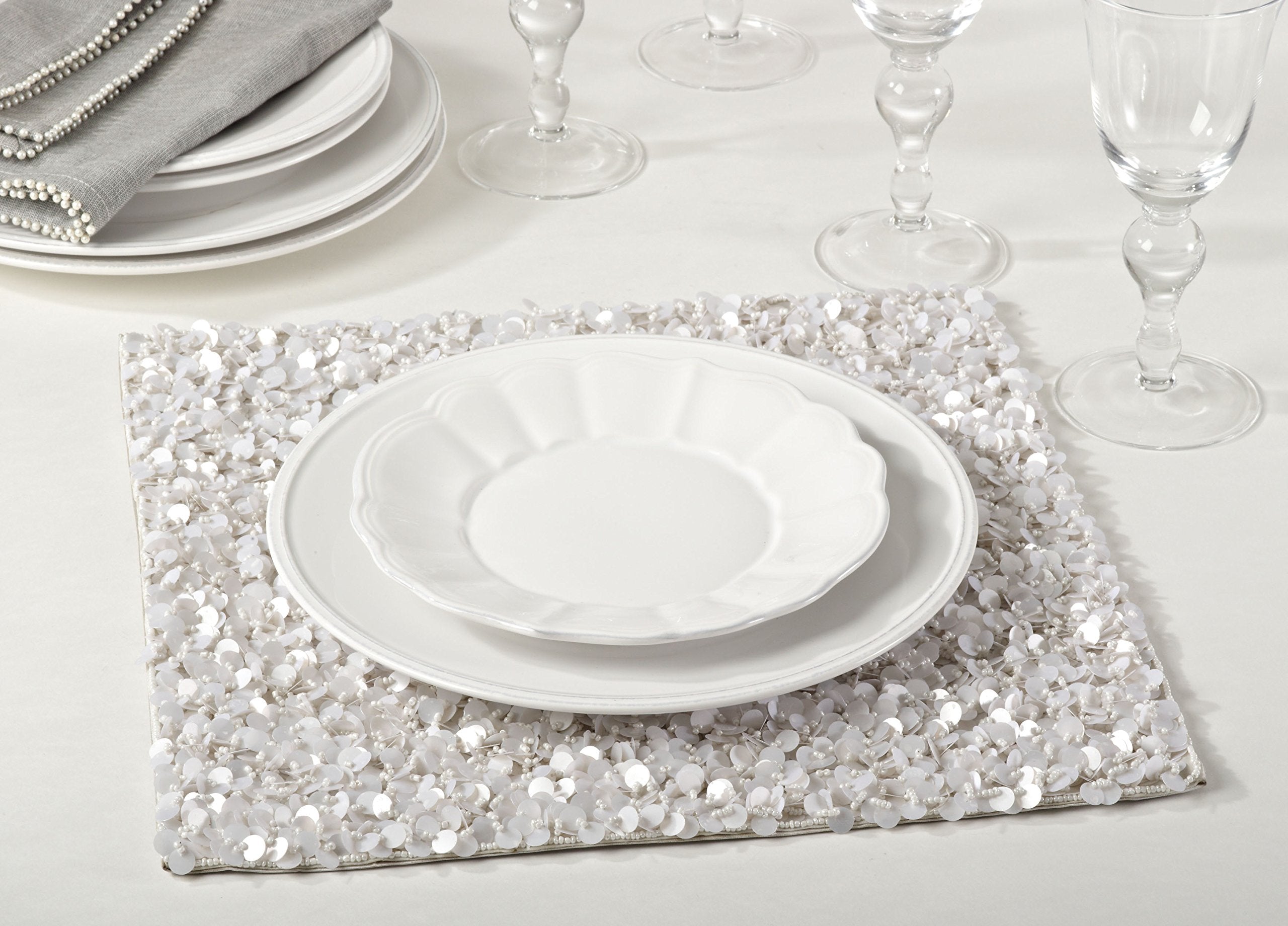 Fennco Styles Gramercy Handmade Beaded Design Placemat - 1-Piece - 15" Square