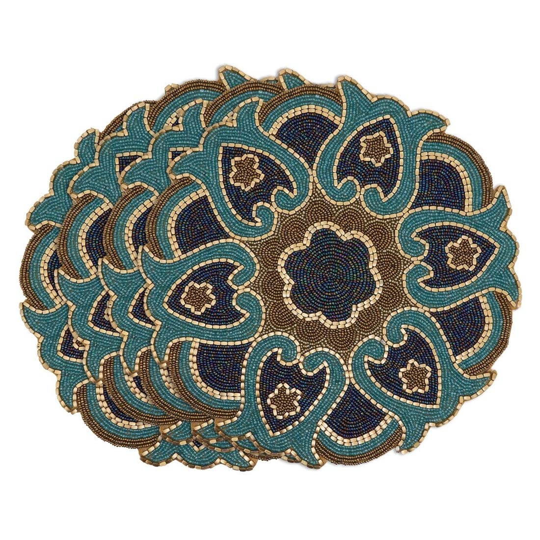 Fennco Styles Hand Beaded Floral Cutwork Design Placemat 14" Round, 1-Piece - Multicolored Table Mat for Banquets, Christmas, Special Events and Home Décor