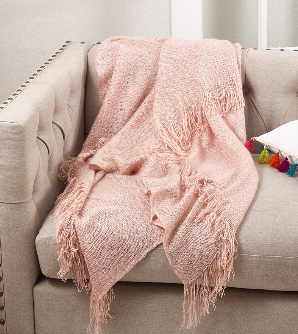 Fennco Styles Classic Solid Color Decorative Throw Blanket, 50" x 60", Pink