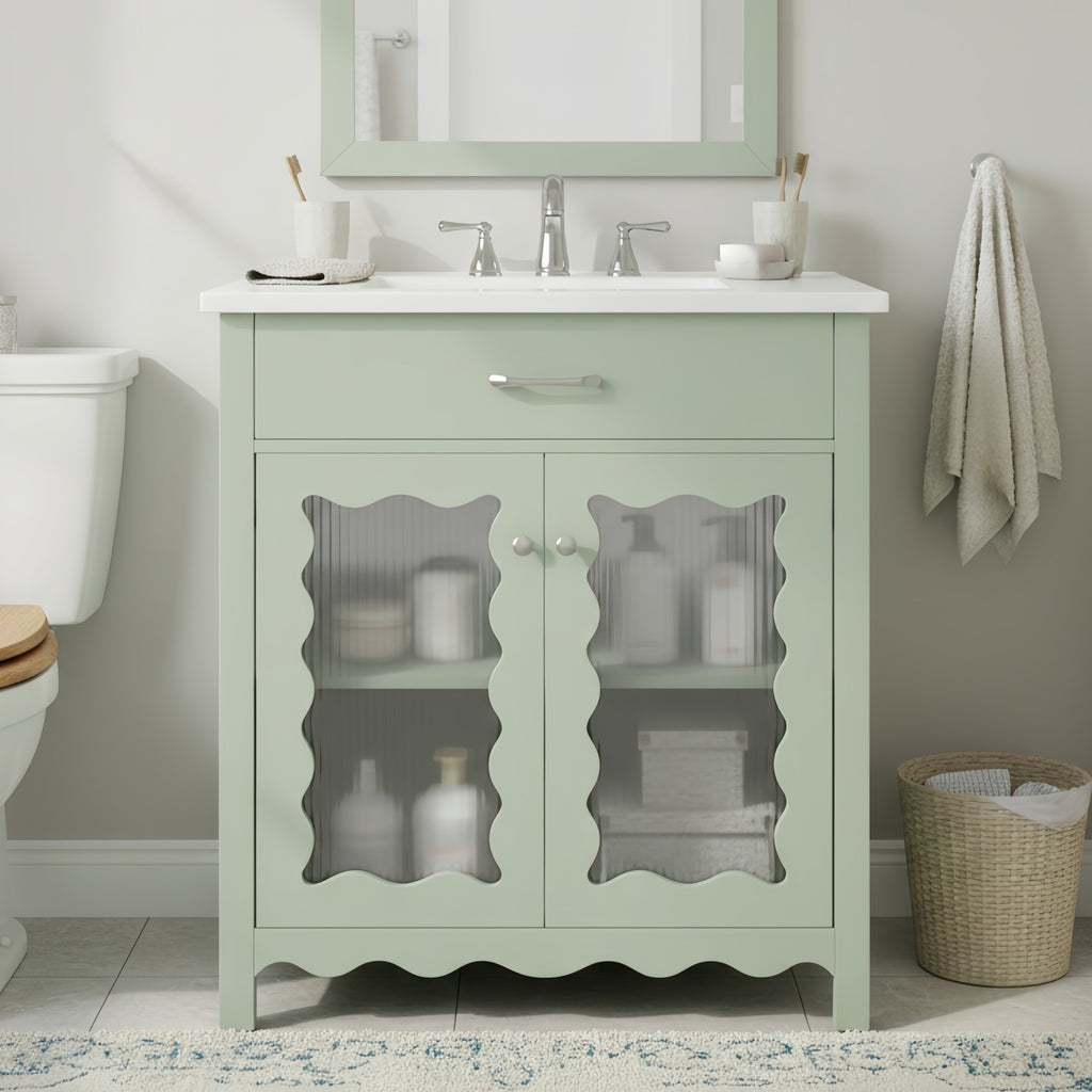 30-Inch Bathroom Vanity with Tempered Glass