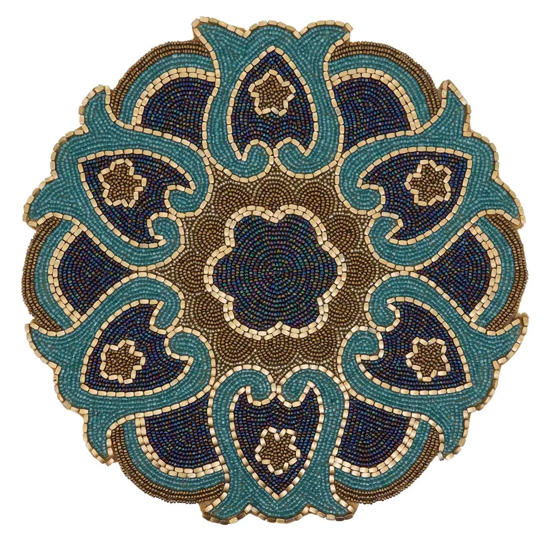 Fennco Styles Hand Beaded Floral Cutwork Design Placemat 14" Round, 1-Piece - Multicolored Table Mat for Banquets, Christmas, Special Events and Home Décor