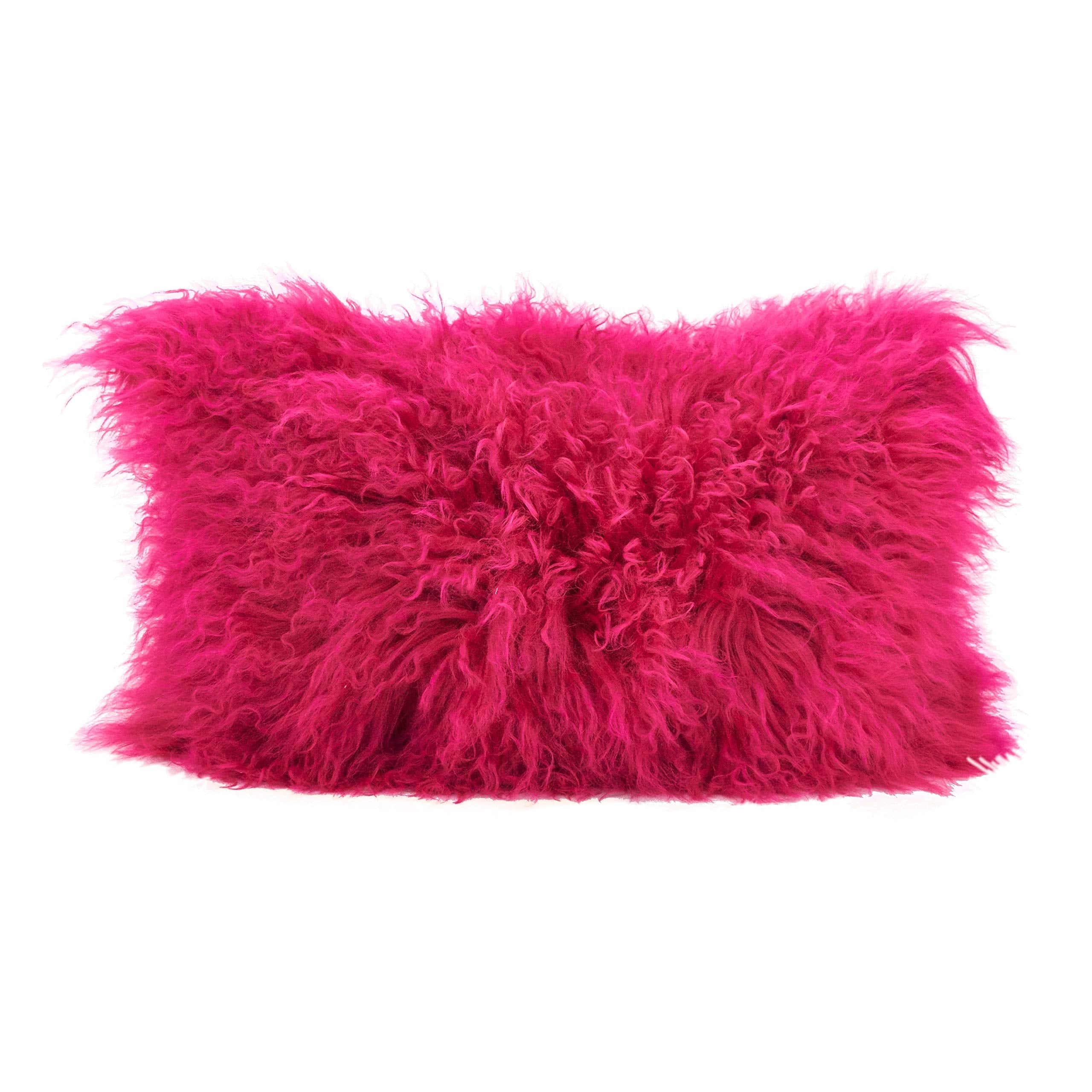 Fennco Styles Genuine Mongolian Lamb Fur Decorative Filled Throw Pillow - Soft Plush Wool Accent Pillow for Home, Couch, Living Room, Office and Holiday Décor
