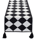 Fennco Styles Black and White Checker Woven Table Runner - 14 x 71 Inch Check Runner Table Centerpiece for Dining Home Decor, Indoor Parties, Holiday Events Tassel Table Runner
