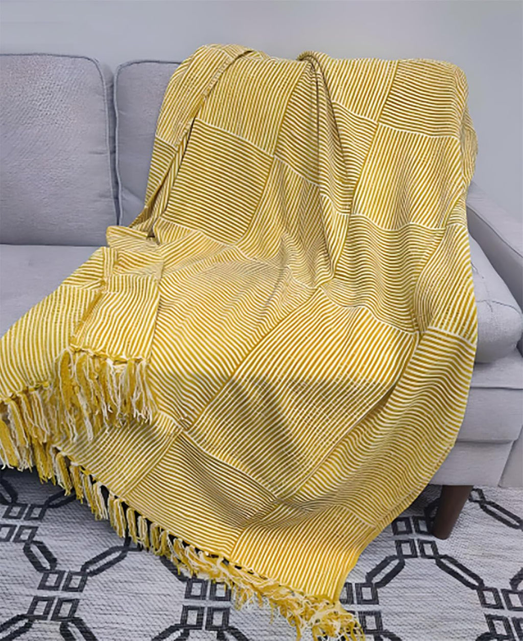Fennco Styles Chenille Woven Striped Tassel Throw Blanket 50" W x 60" L - Grey Soft Blanket for Bed, Couch, Sofa, Home, Office and Holidays Décor