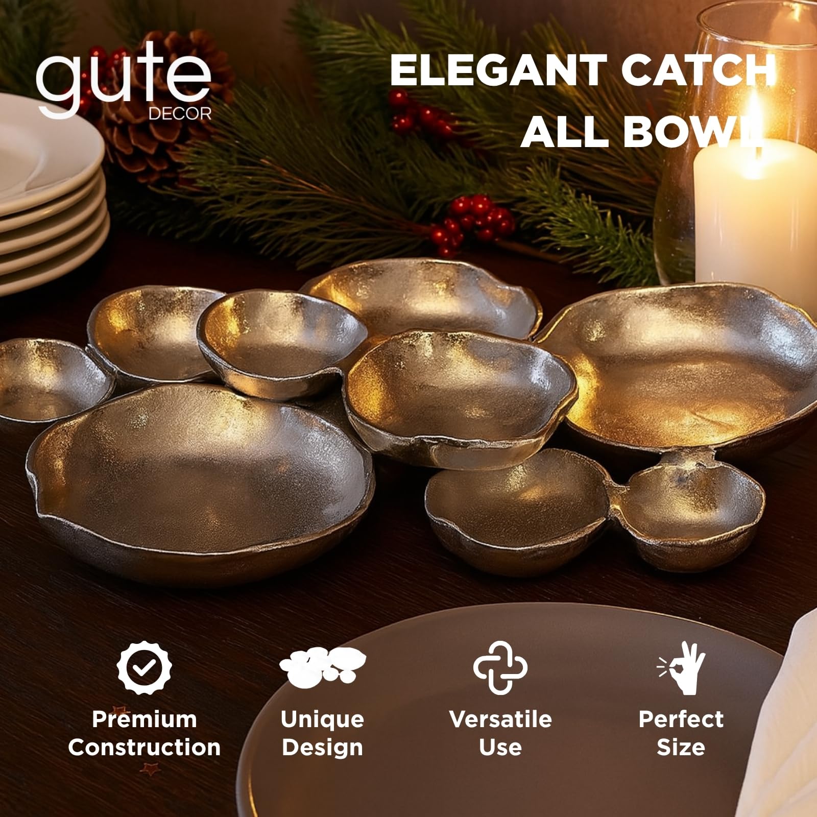 Cluster Decorative Bowls, Bright Silver Brass - Decoration, Snack Tray Bowl