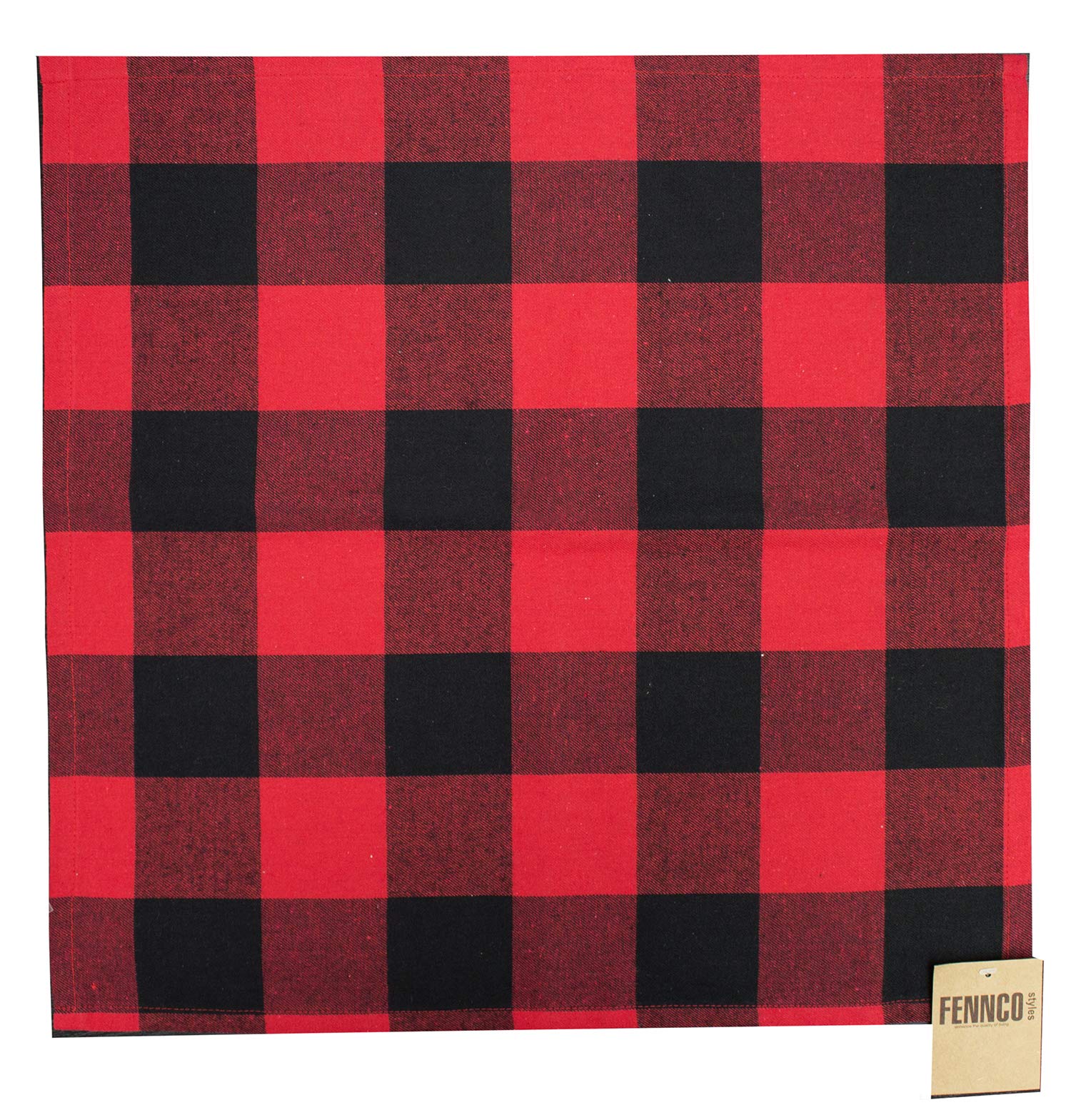 Fennco Styles Buffalo Plaid Red and Black Velvet Pom Pom Trim Design Cotton Table Runner