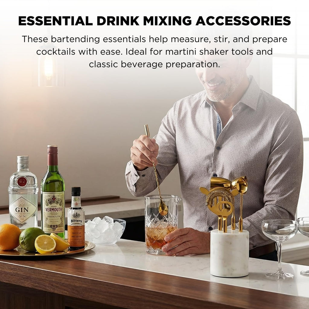 Gilt Marble Bar Tool Set — 5 Piece