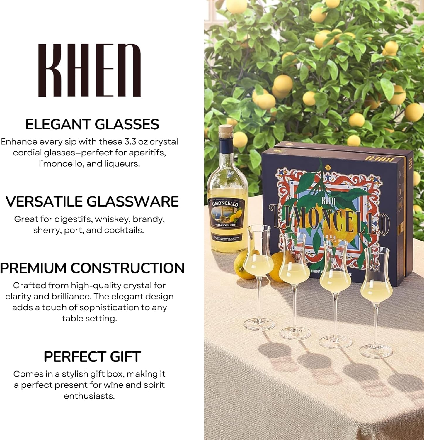 Specialty Limoncello Cocktail Glassware, Set of 4