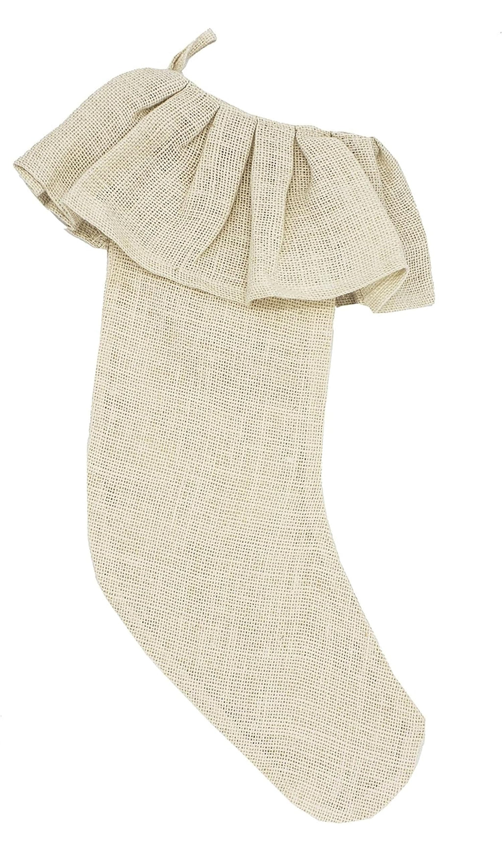 Fennco Styles Holiday Décor Ruffle Trim Jute Burlap Christmas Stockings 13" W X 19" L, Set of 2 - Ivory Decorative Hanging Stockings for Home, Office, Winter Holidays Decor and Special Occasions