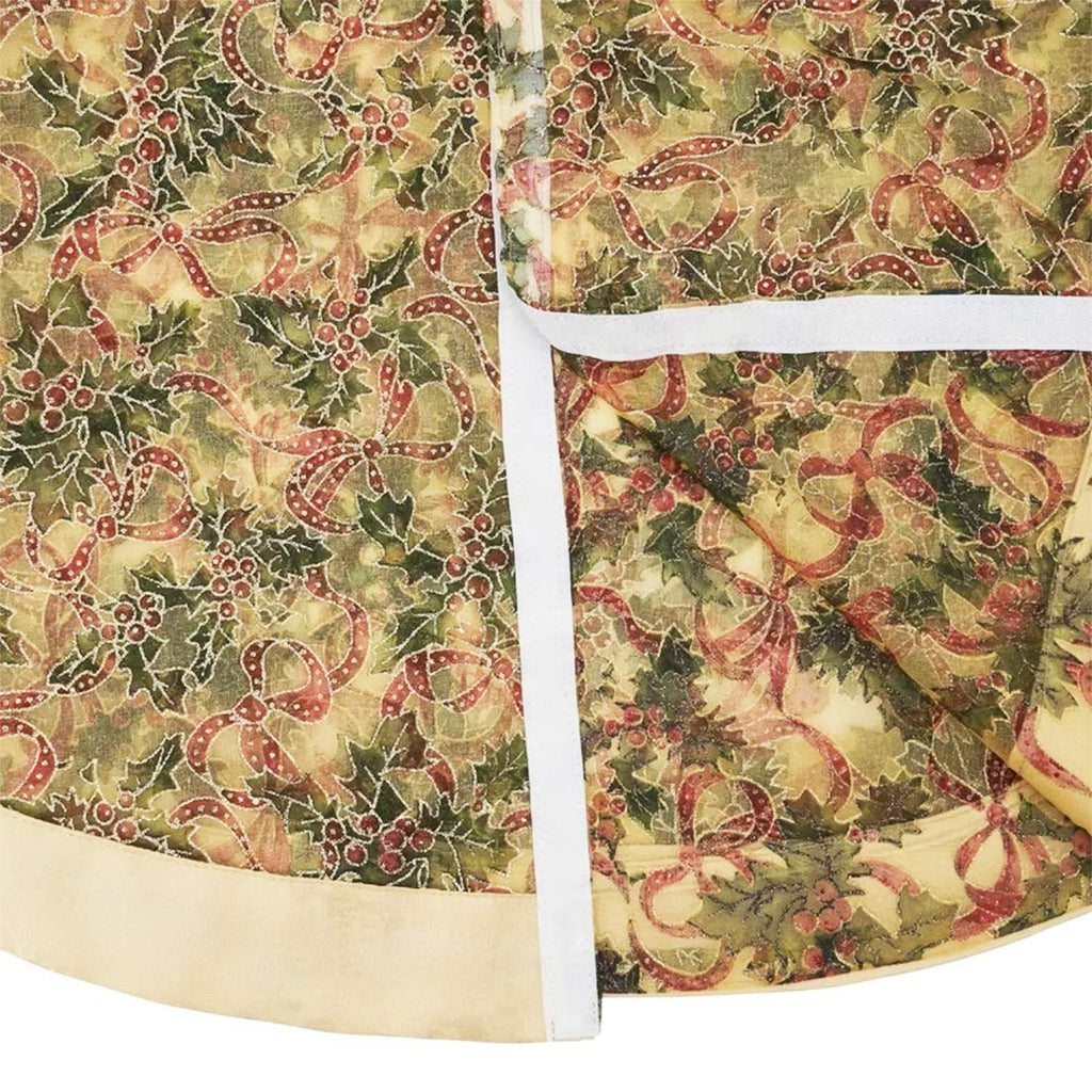 Gold Accent Christmas Holiday Tree Skirt, 48 Inch Round, New